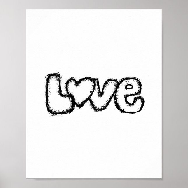 Póster doodle de amor blanco negro personalizado simple (Frente)