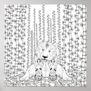 Póster Doodle de bambú 2 de la panda