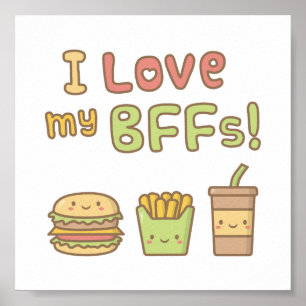 Póster Doodle de comida rápida Kawaii amo a mis BFFs