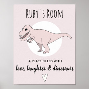 Póster Doodle de dinosaurio niña T-Rex rosa Nombre Guarde