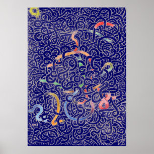 Póster Doodle de fideos azules