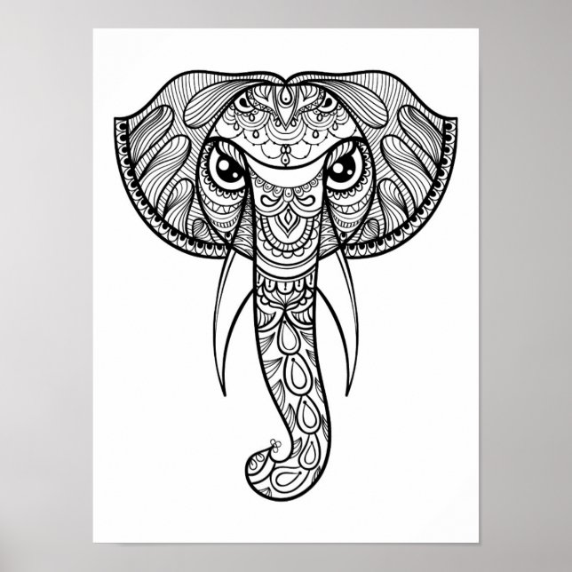 Póster Doodle de la cabeza del elefante 3 (Frente)