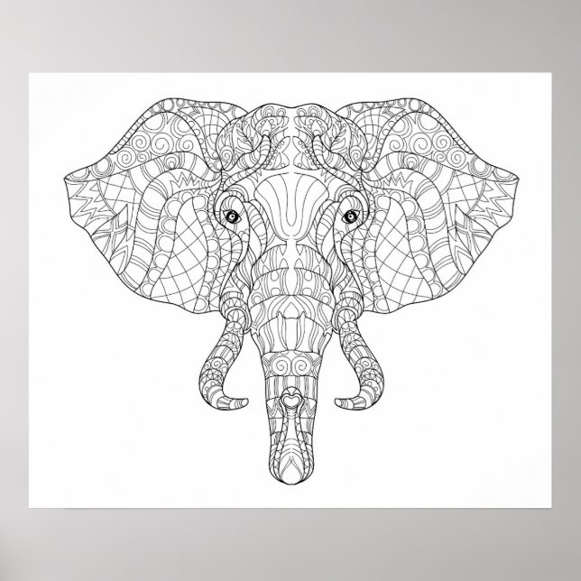 Póster Doodle de la cabeza del elefante 4 (Frente)