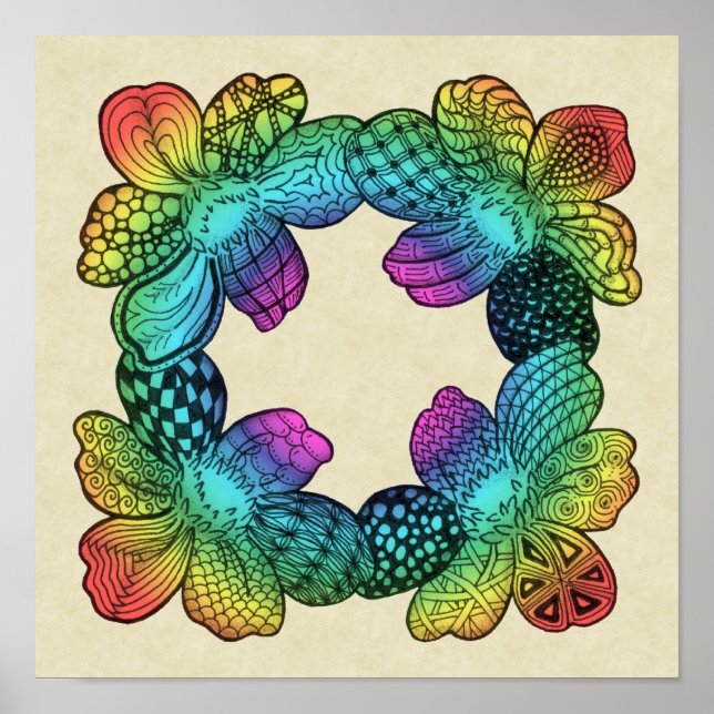 Póster Doodle de la flor arcoiris (Frente)