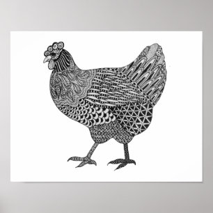 Póster doodle de la gallina