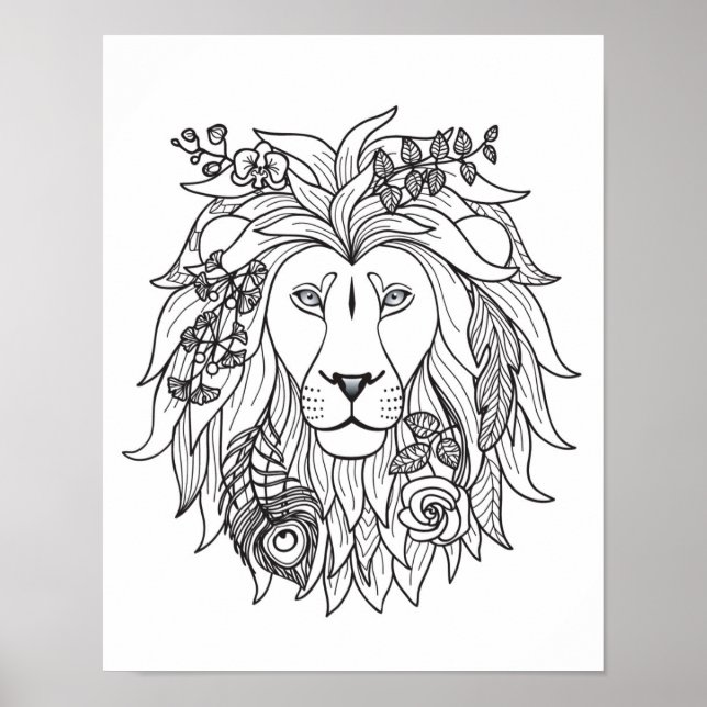 Póster Doodle De León Y Flores 2 (Frente)