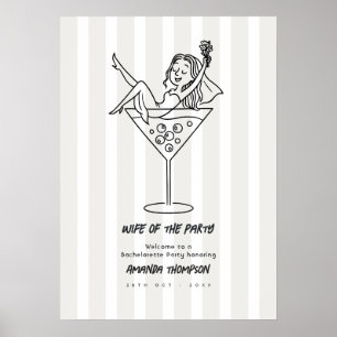 Póster Doodle de Martini Chic Esposa de la Fiesta Despedi