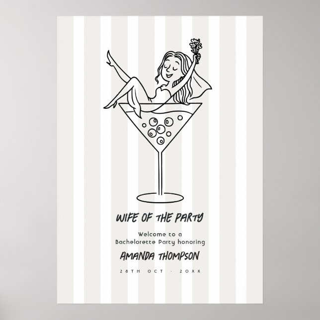 Póster Doodle de Martini Chic Esposa de la Fiesta Despedi (Frente)