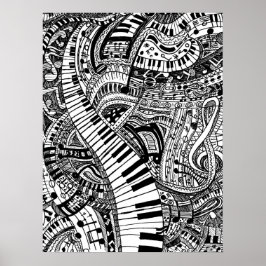 Póster Doodle de música clásica con teclado de piano