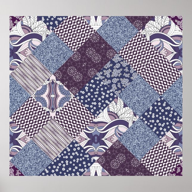 Póster Doodle De Patchwork: Viejo Boho Seamless. (Frente)