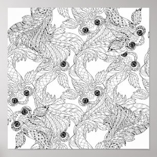 Póster Doodle de pescado 2 de China