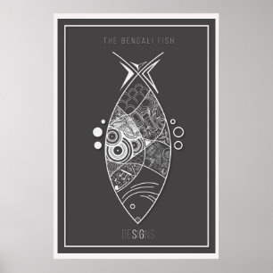 Póster Doodle de pescado bengalí