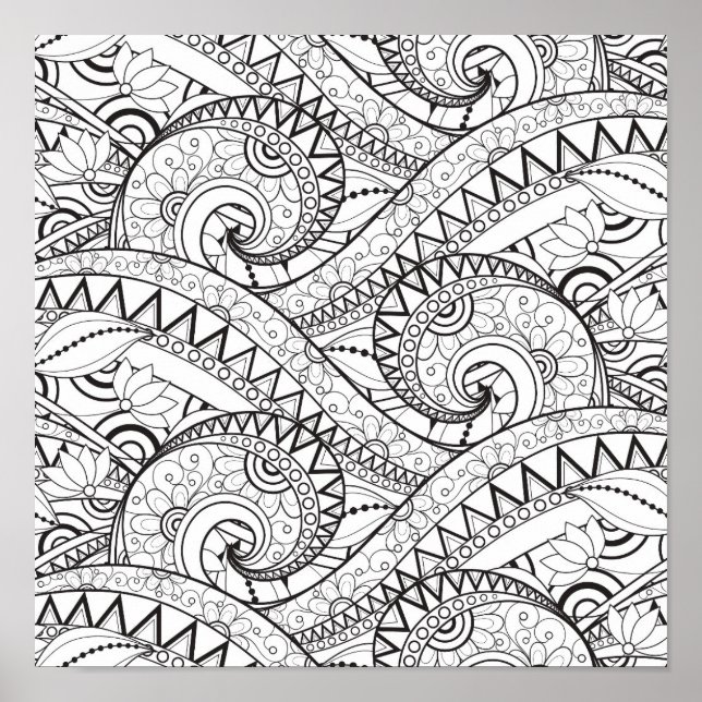 Póster Doodle detallado del patrón floral 2 (Frente)