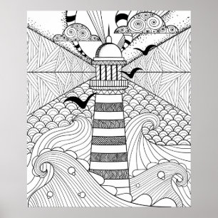 Póster Doodle dibujado mano 2 del faro