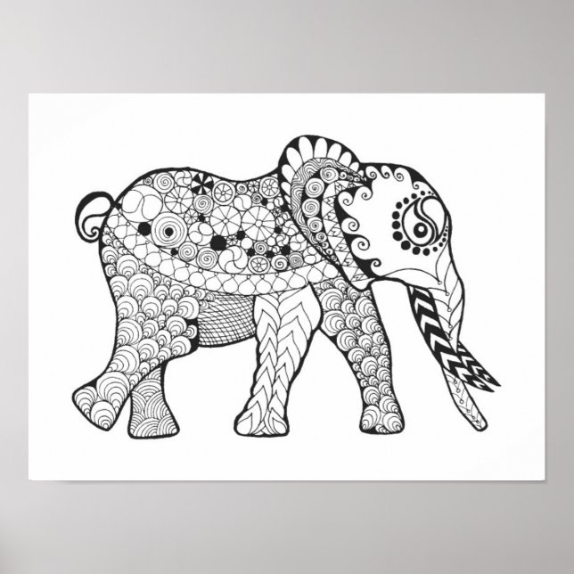Póster Doodle elefante 2 (Frente)