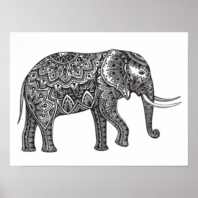 Póster Doodle estilizado de elefante de fantasía 2 (Frente)