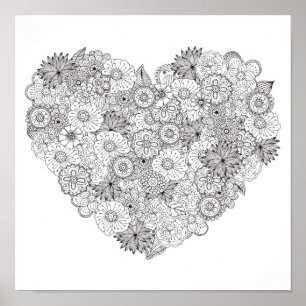 Póster Doodle Floral Heart 2