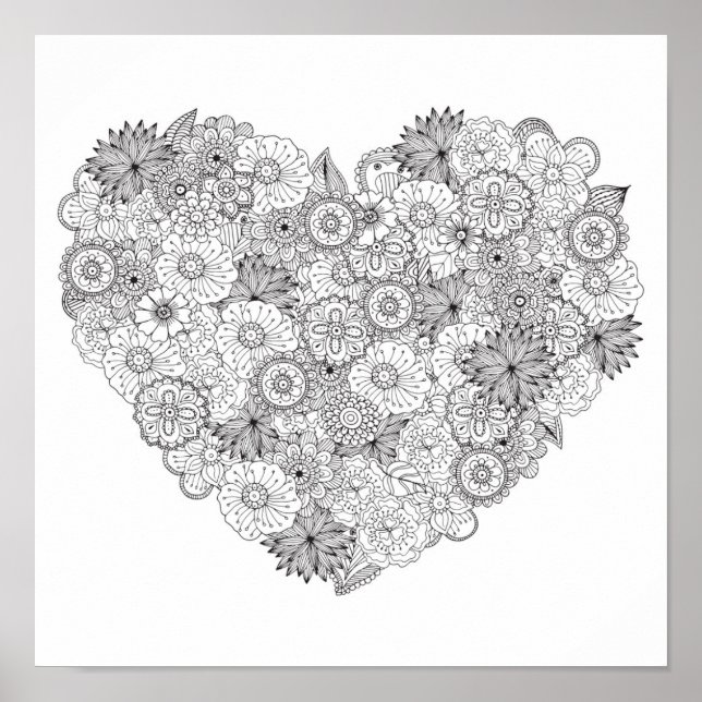 Póster Doodle Floral Heart 2 (Frente)