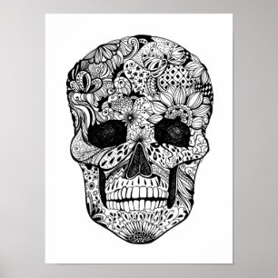 Póster Doodle Floral Skull 2