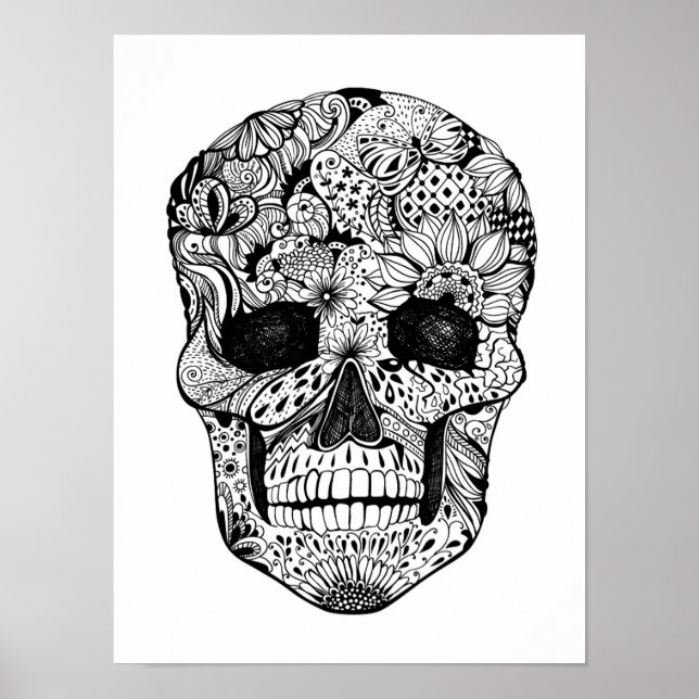Póster Doodle Floral Skull 2 (Frente)