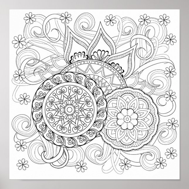 Póster Doodle Flowers And Mandalas 2 (Frente)