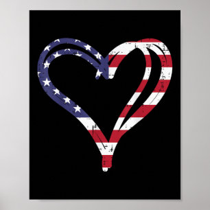 Póster Doodle Heart Us Bandera Estadounidense Memorial Da
