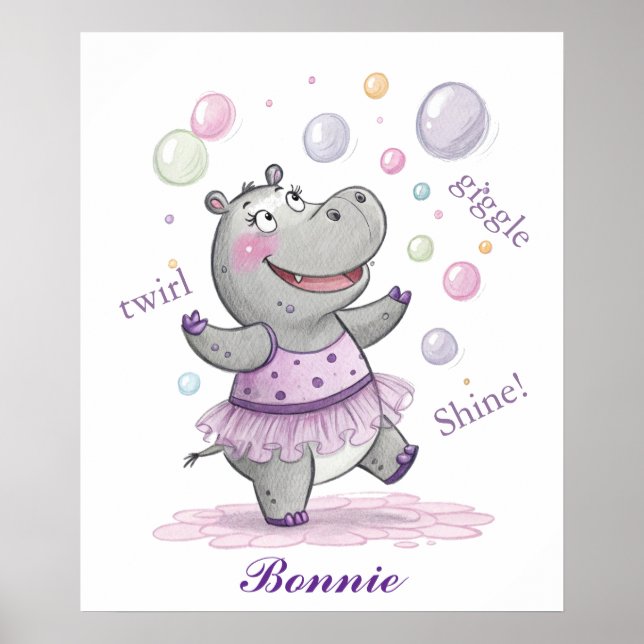 Póster Doodle Hippo Nursery Cute Doodle Animal (Frente)