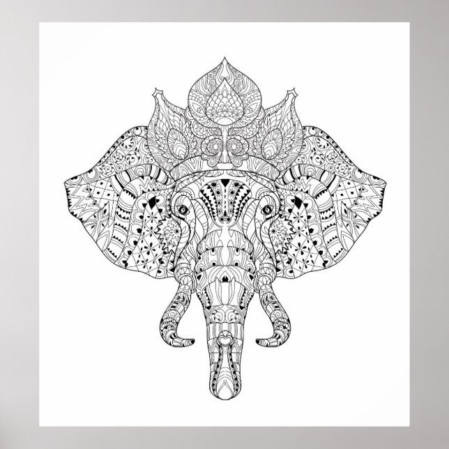 Póster Doodle inspirado en la cabeza del elefante 2 (Frente)
