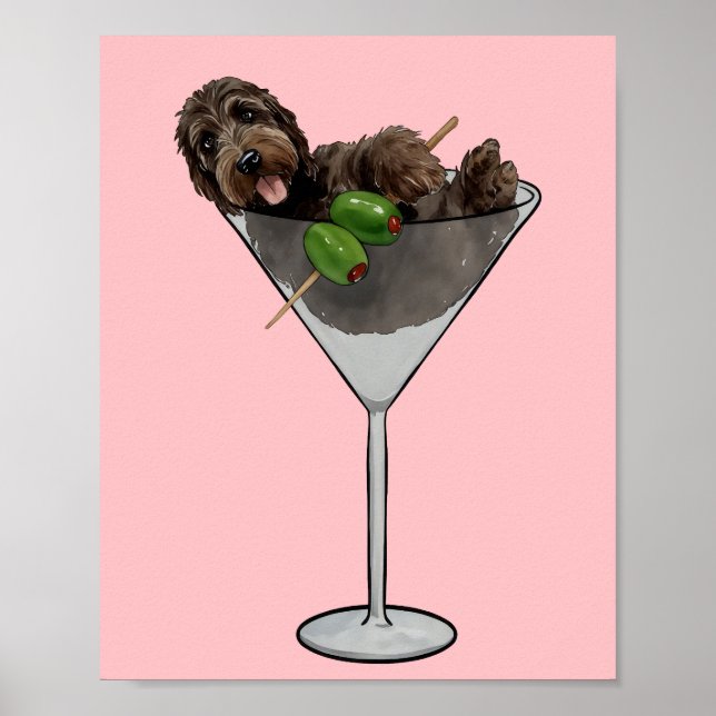 Póster Doodle Martini Dog Mom Watercolor (Frente)