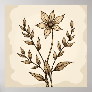 Póster Doodle Sepia Flower
