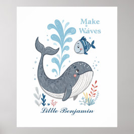 Póster Doodle Whale Nursery Wall Art, Ocean Animal Poster