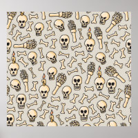 Doodles de esqueleto: Patrón textil de época.