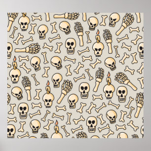 Póster Doodles de esqueleto: Patrón textil de época.