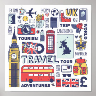 Póster Doodles de viajes de Inglaterra