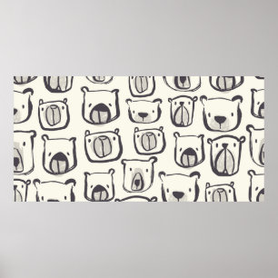 Póster Doodles dibujados a mano en la cara de oso ilustra