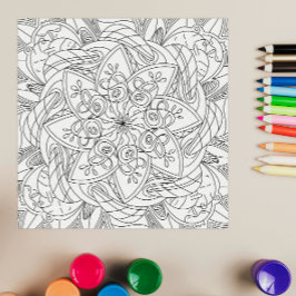 Póster Doodles Felices: Página Para Colorear De Flores Li