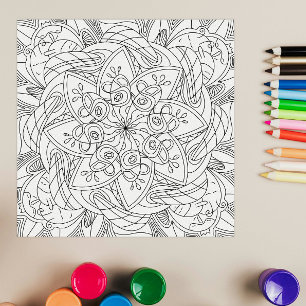 Póster Doodles Felices: Página Para Colorear De Flores Li