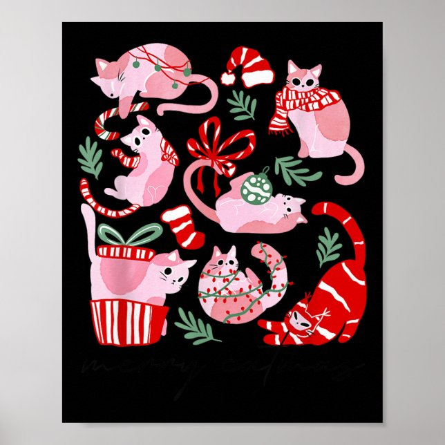 Póster Doodles Merry Catmas Christmas Funny Cat Lover Xma (Frente)