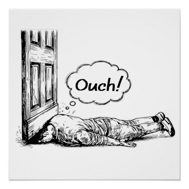 Póster Door Slam Disaster “Ouch!” Comic Illustration (Anverso)