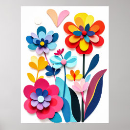 Póster Dopamine Decor Colorful Paper Cut Flowers