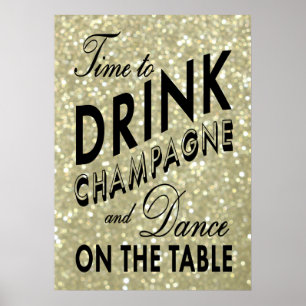 Póster dorado de Es hora de beber champán