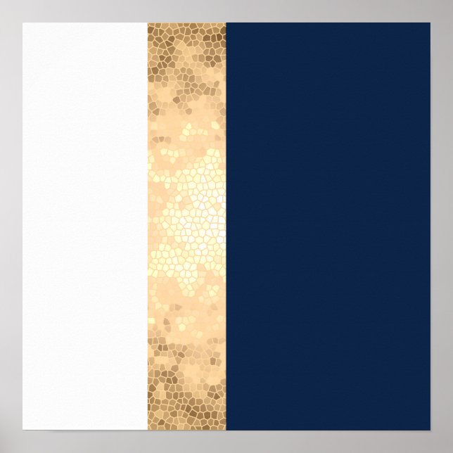 Póster dorado falso elegante, azul marino, rayas blancas (Frente)