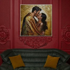 Póster Dorado Kiss Pareja romántica ❤️ diseño vintage