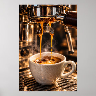 Póster Dorado vertido de espresso – pared de máquina de c