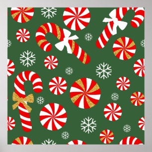 Póster Dorado Winter Sweet Snowfall Candy Cane