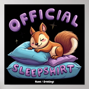 Póster Dormir Ardilla Oficial Lindo Y Divertido