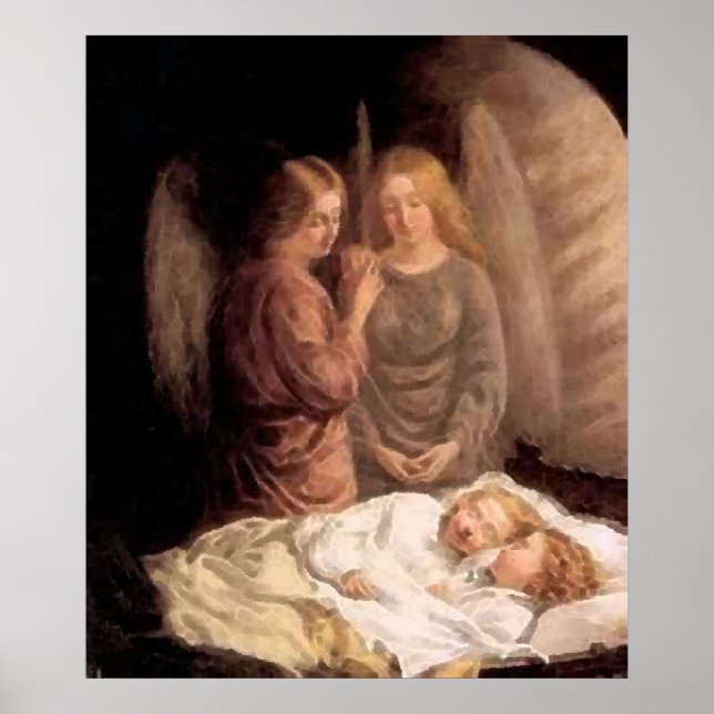 Póster Dormir - Dos ángeles guardianes y niños (Frente)