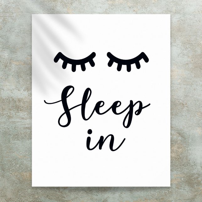 Póster Dormir en el dormitorio de Eyelashes (Sleep in Eyelashes Black And White Bedroom Poster)