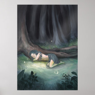 Póster Dormir en los bosques - Chica en pintura forestal