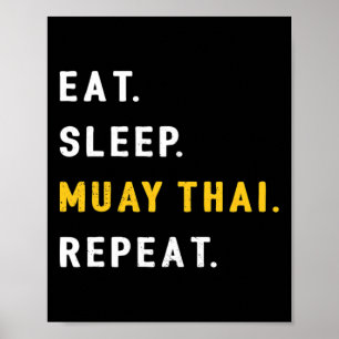 Póster Dormir Muay Thai Divertido Mma Kickboxing Comer 